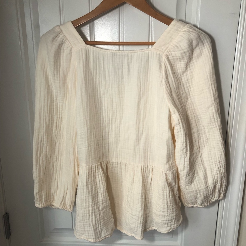 MADEWELL Babydoll Boho Millbrook Square Neck Peplum Cream Ivory Blouse Top - Picture 8 of 9